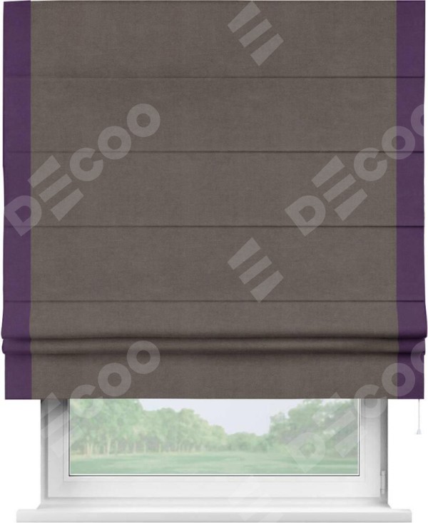 Римская штора «Кортин» с кантом Стрим Дуо, для проема, ткань вельвет коричневый