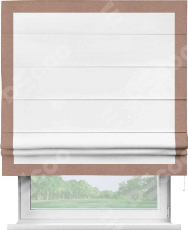 Римская штора «Кортин» с кантом Чесс, для проема, ткань вельвет белый