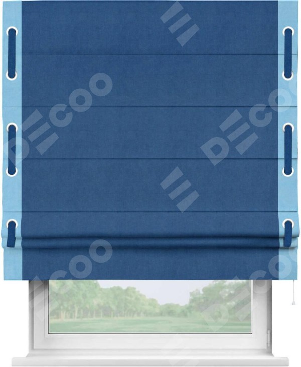 Римская штора «Кортин» с кантом Стрим Дуо (люверсы с пояском), для проема, ткань вельвет синий