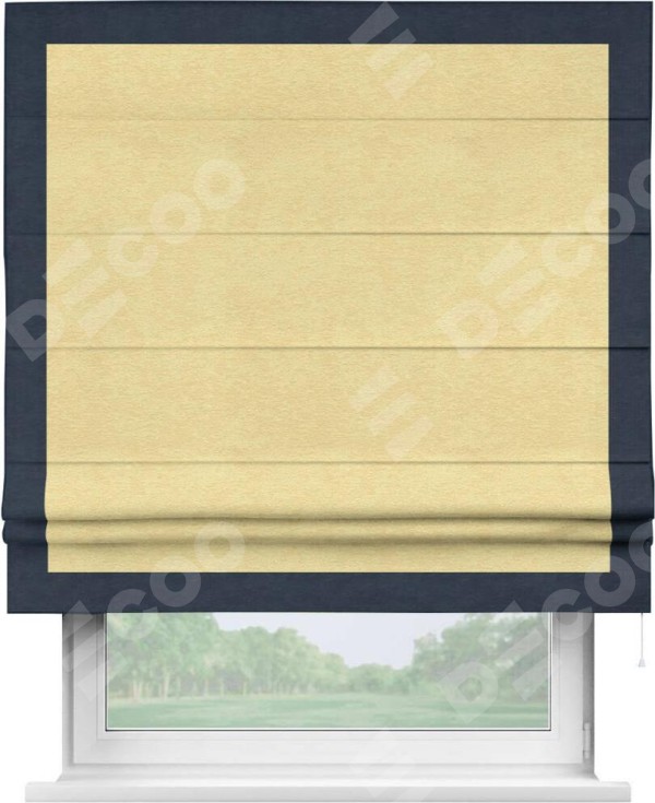 Римская штора «Кортин» с кантом Чесс, для проема, ткань софт однотонный золотой