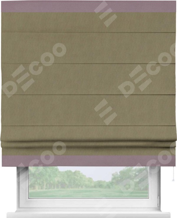 Римская штора «Кортин» с кантом Горизонт, для проема, ткань блэкаут однотонный бежево-золотой