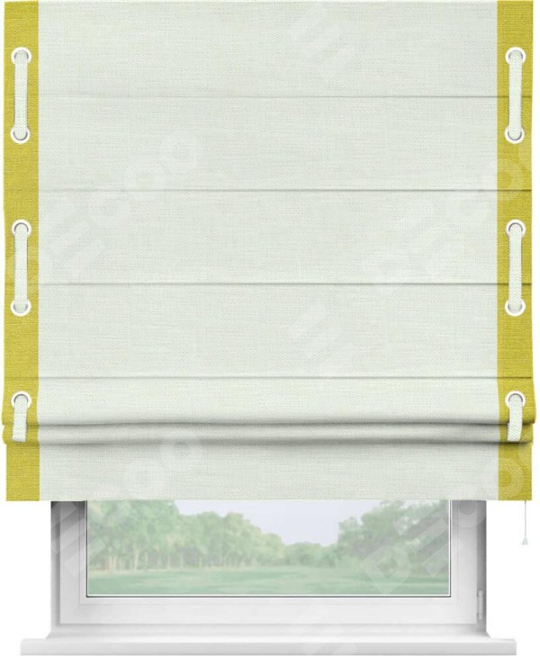 Римская штора «Кортин» с кантом Стрим Дуо (люверсы с пояском), для проема, ткань лён молочный