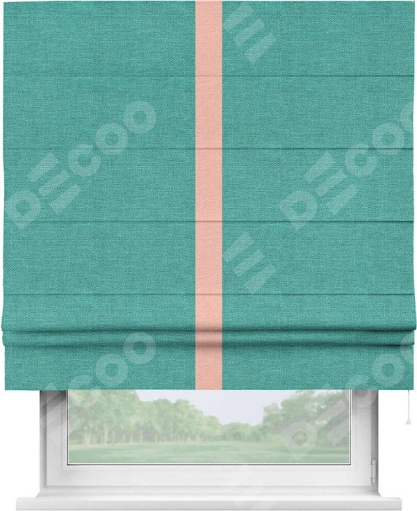 Римская штора «Кортин» с кантом Хайвэй, для проема, ткань лён изумрудный