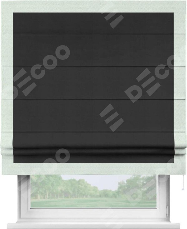 Римская штора «Кортин» с кантом Чесс, для проема, ткань блэкаут однотонный черный