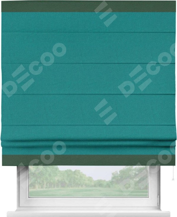 Римская штора «Кортин» с кантом Горизонт, для проема, ткань лён димаут, тёмно-бирюзовый