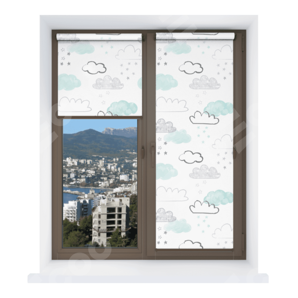 Рулонная штора Мини с принтом Облака и звезды