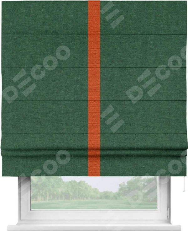 Римская штора «Кортин» с кантом Хайвэй, для проема, ткань лён серо-зеленый