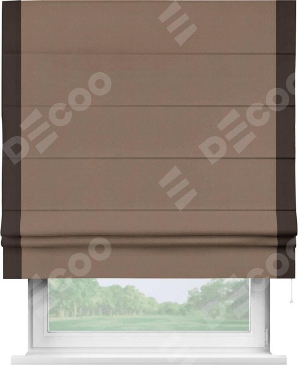 Римская штора «Кортин» с кантом Стрим Дуо, для проема, ткань блэкаут однотонный коричневый