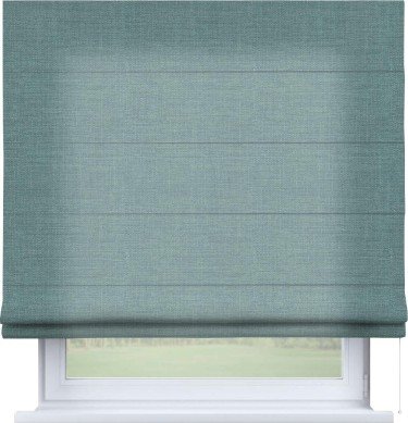 Римская штора «Кортин» для проема, ткань лён, в голубом цвете