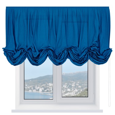 Австрийская штора «Кортин», ткань лён синий