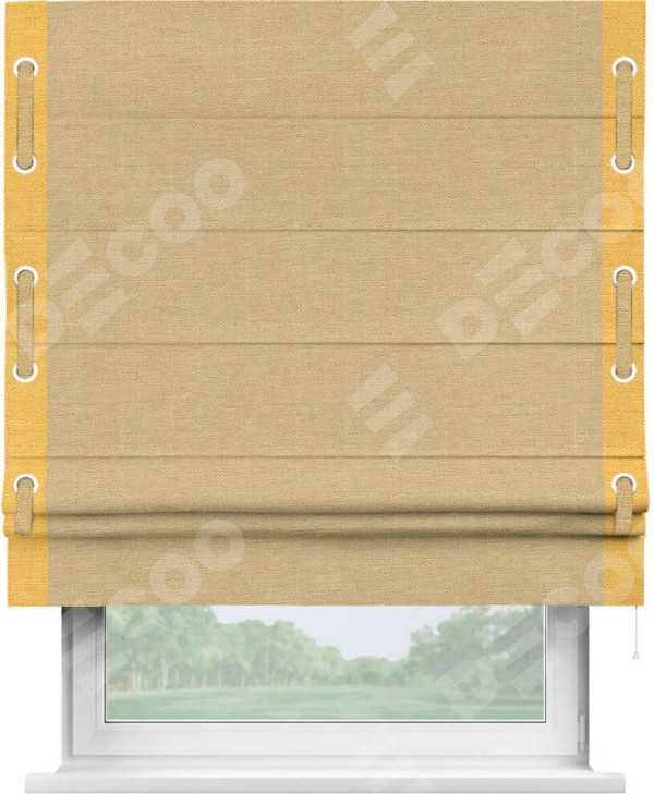 Римская штора «Кортин» с кантом Стрим Дуо (люверсы с пояском), для проема, ткань лён темно-бежевый