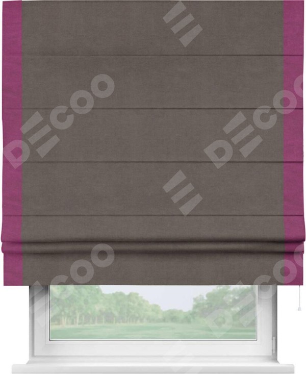 Римская штора «Кортин» с кантом Стрим Дуо, для проема, ткань вельвет коричневый