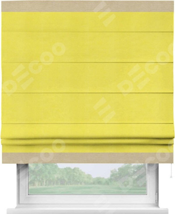 Римская штора «Кортин» с кантом Горизонт, для проема, ткань вельвет cветло-желтый