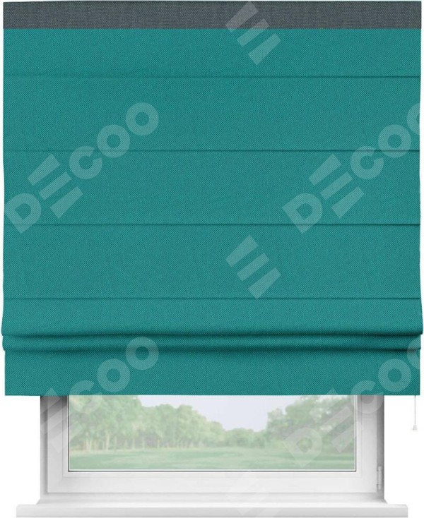 Римская штора «Кортин» с кантом Кинг, для проема, ткань лён димаут, тёмно-бирюзовый