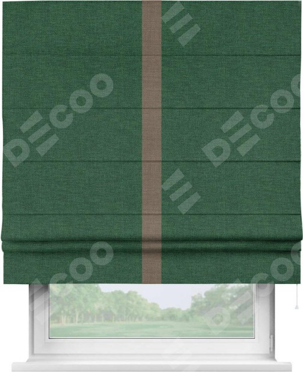 Римская штора «Кортин» с кантом Хайвэй, для проема, ткань лён серо-зеленый