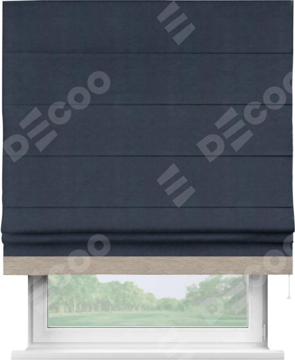 Римская штора «Кортин» с кантом Джестер, для проема, ткань софт однотонный тёмно-синий