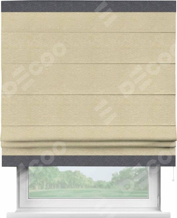 Римская штора «Кортин» с кантом Горизонт, для проема, ткань софт однотонный светло-бежевый