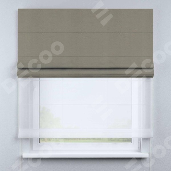 Римская штора «Кортин» день-ночь, ткань блэкаут однотонный, бежево-серый