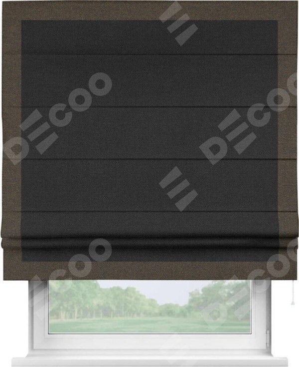 Римская штора «Кортин» с кантом Чесс, для проема, ткань лён черный