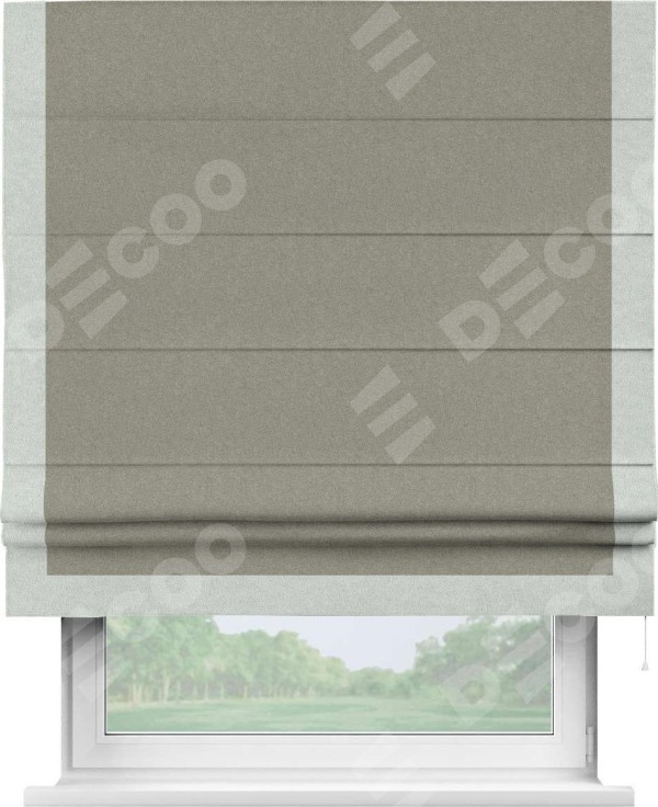 Римская штора «Кортин» с кантом Виктория, для проема, лён блэкаут светло-бежевый