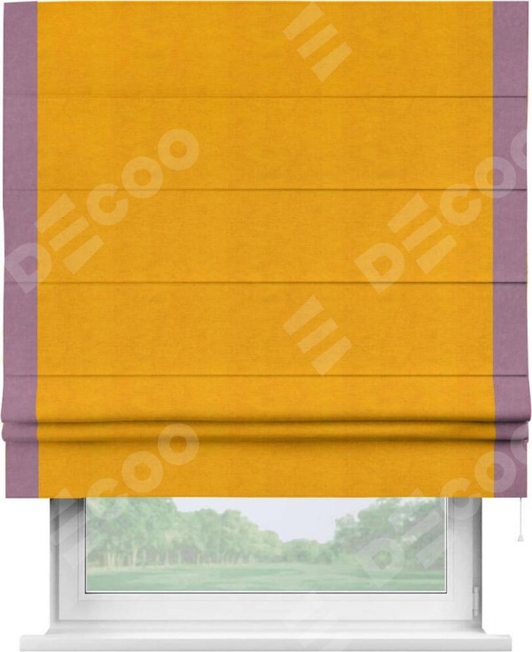 Римская штора «Кортин» с кантом Стрим Дуо, для проема, ткань вельвет желтый