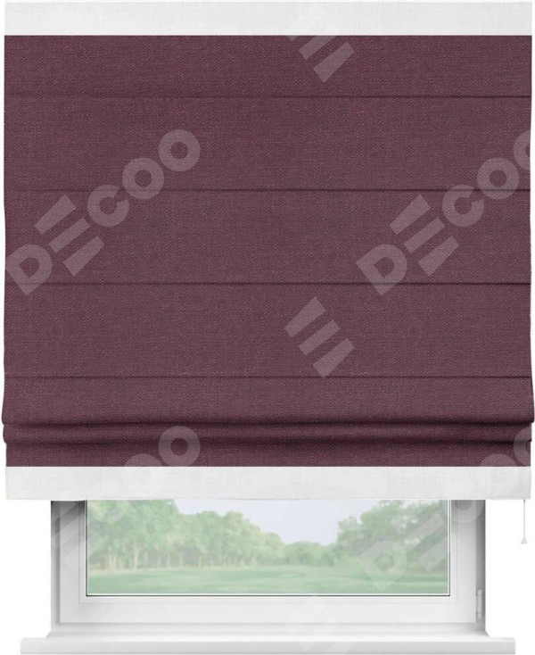 Римская штора «Кортин» с кантом Горизонт, для проема, ткань лён фиолетовый