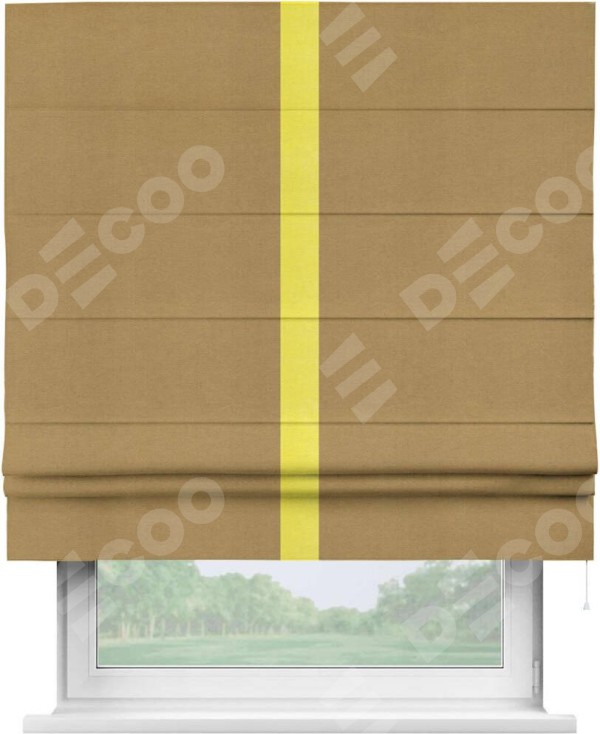 Римская штора «Кортин» с кантом Хайвэй, для проема, ткань вельвет горчица