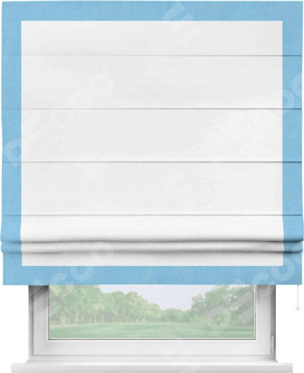 Римская штора «Кортин» с кантом Чесс, для проема, ткань вельвет белый