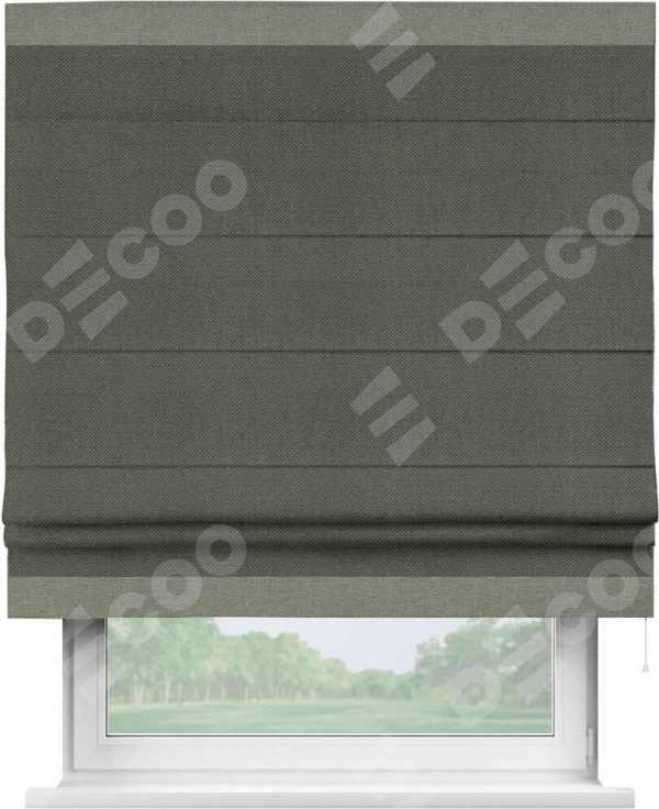 Римская штора «Кортин» с кантом Горизонт, для проема, ткань лён димаут, графит