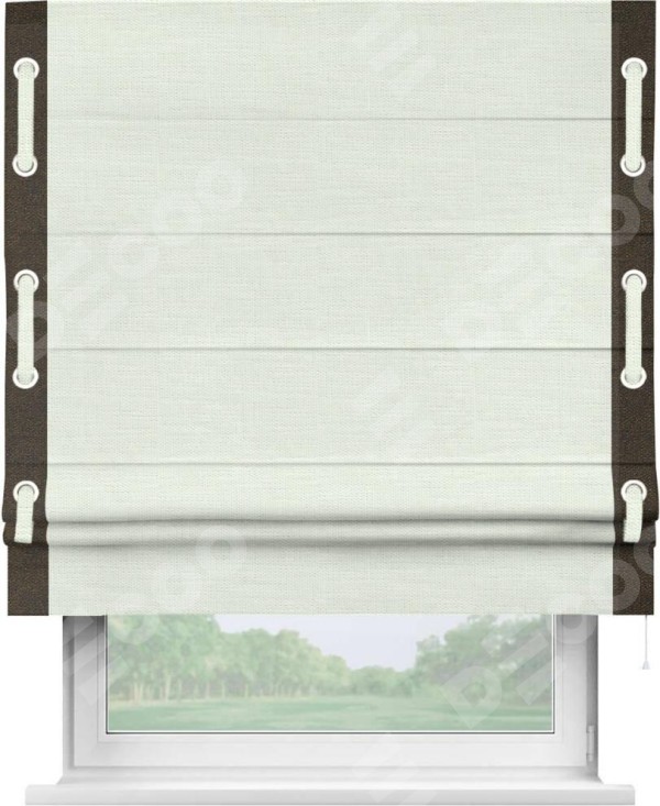 Римская штора «Кортин» с кантом Стрим Дуо (люверсы с пояском), для проема, ткань лён молочный
