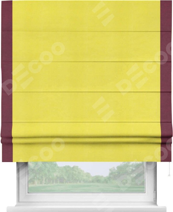 Римская штора «Кортин» с кантом Стрим Дуо, для проема, ткань вельвет cветло-желтый