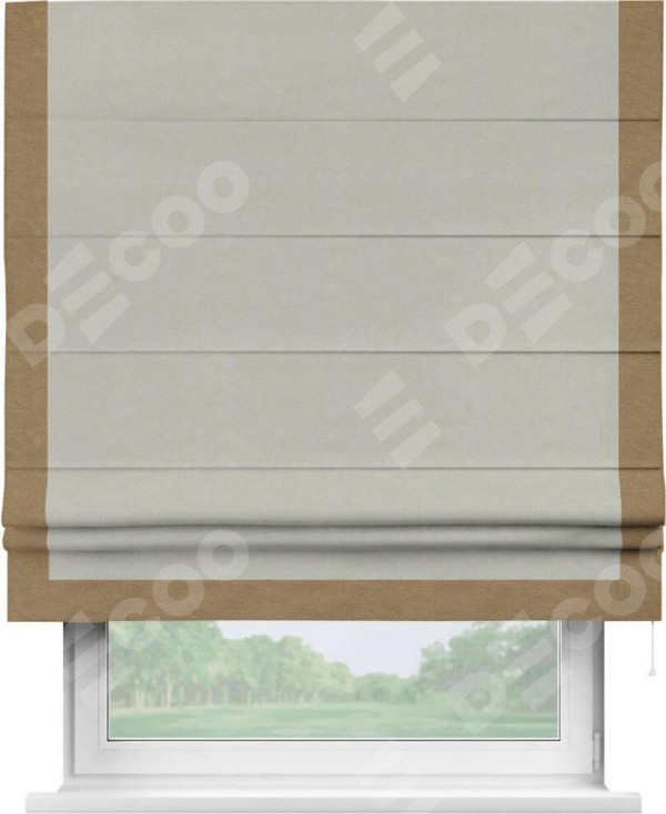 Римская штора «Кортин» с кантом Виктория, для проема, ткань лён димаут, светло-серый