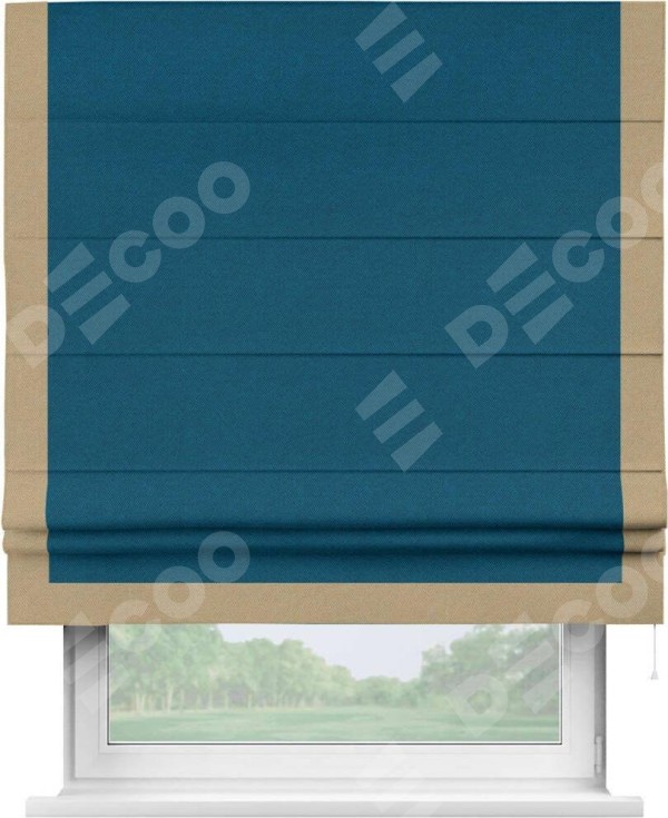 Римская штора «Кортин» с кантом Виктория, для проема, ткань лён димаут, синий