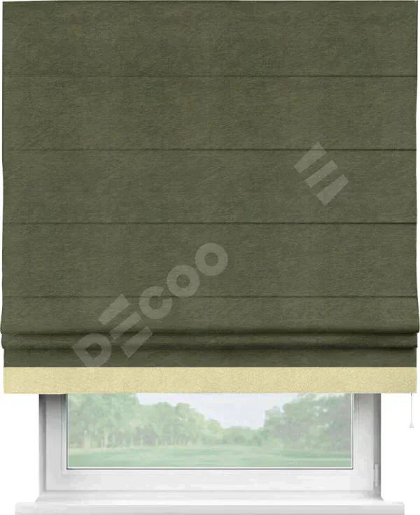 Римская штора «Кортин» с кантом Джестер, для проема, ткань софт однотонный зелёный
