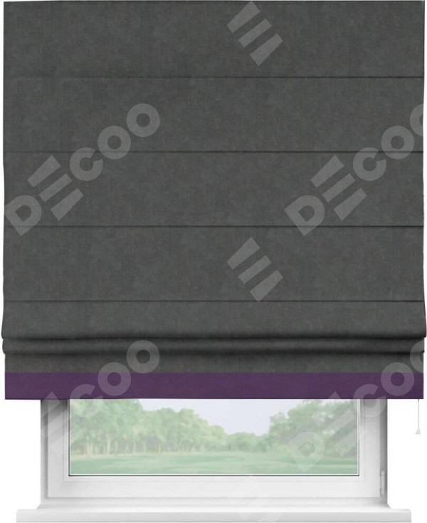 Римская штора «Кортин» с кантом Джестер, для проема, ткань вельвет цвет тёмно-серый