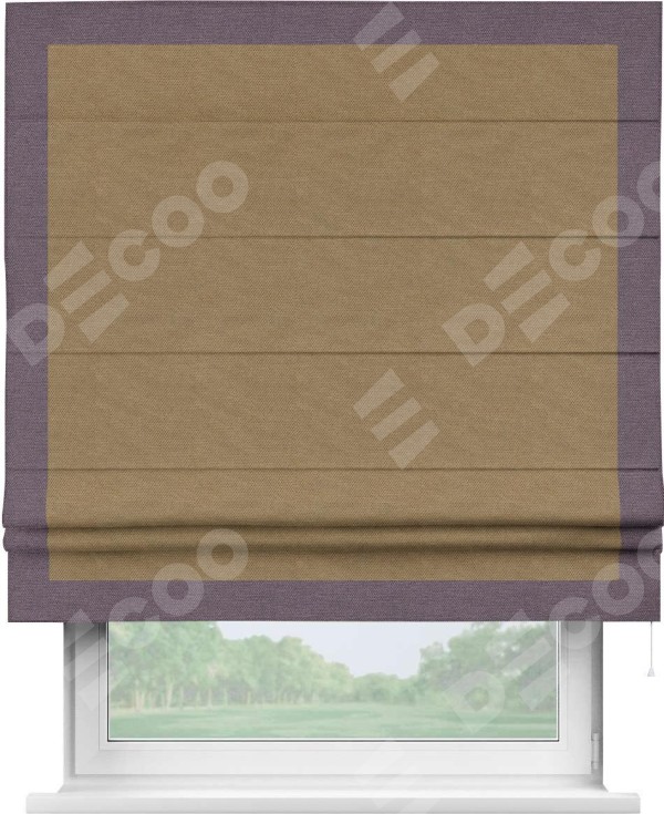 Римская штора «Кортин» с кантом Чесс, для проема, ткань лён димаут, коричневый