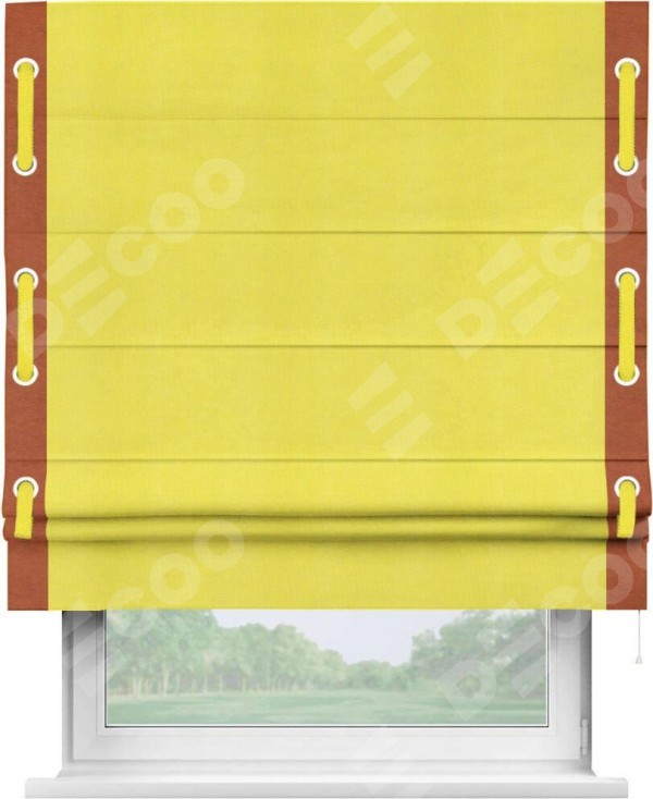 Римская штора «Кортин» с кантом Стрим Дуо (люверсы с пояском), для проема, ткань вельвет cветло-желтый
