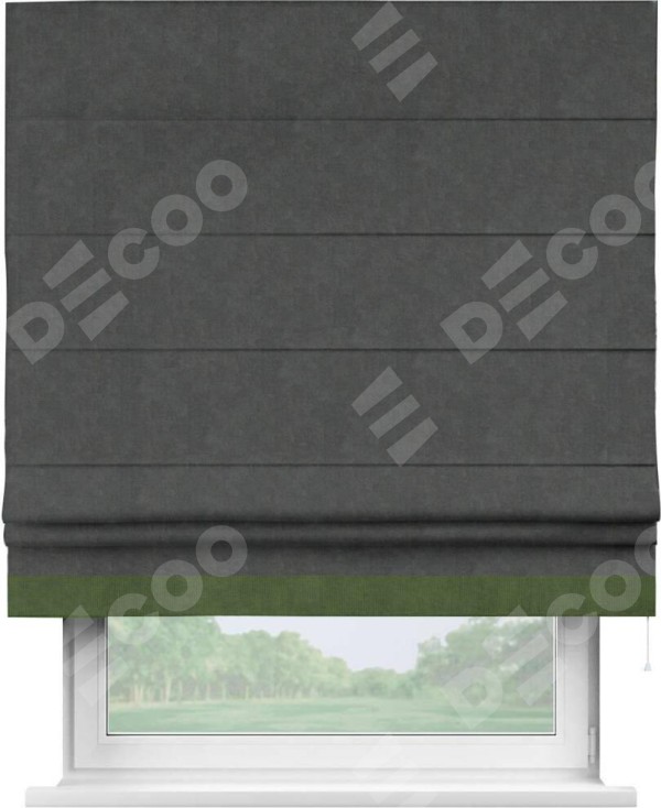 Римская штора «Кортин» с кантом Джестер, для проема, ткань вельвет цвет тёмно-серый