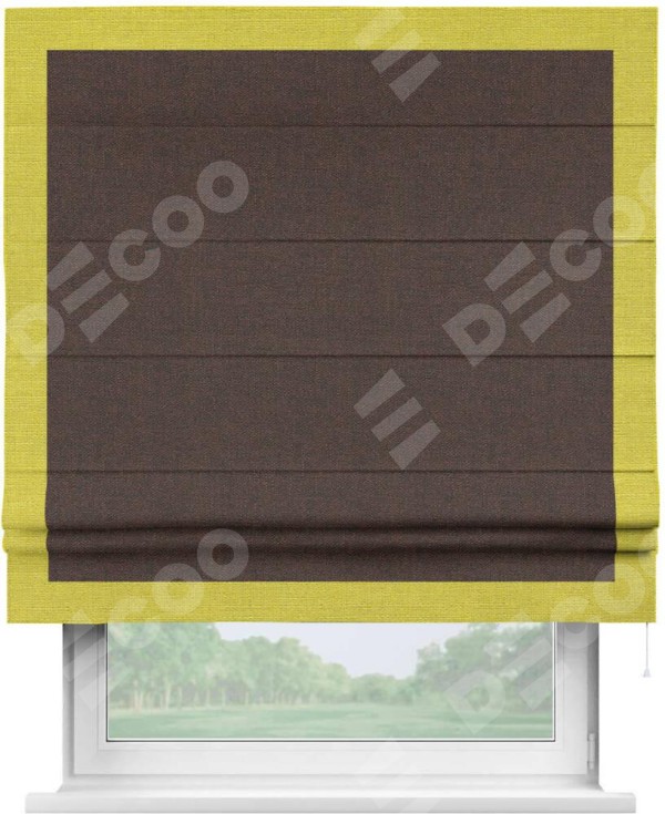 Римская штора «Кортин» с кантом Чесс, для проема, ткань лён коричневый