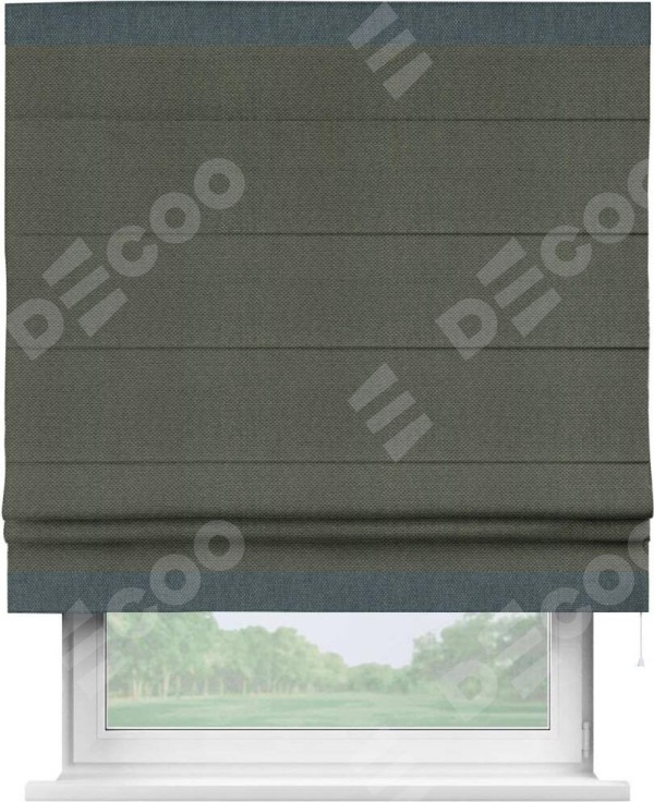 Римская штора «Кортин» с кантом Горизонт, для проема, ткань лён димаут, графит