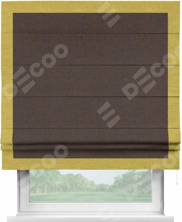Римская штора «Кортин» с кантом Чесс, для проема, ткань лён коричневый