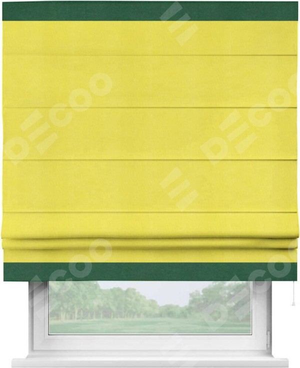 Римская штора «Кортин» с кантом Горизонт, для проема, ткань вельвет cветло-желтый