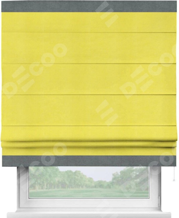 Римская штора «Кортин» с кантом Горизонт, для проема, ткань вельвет cветло-желтый