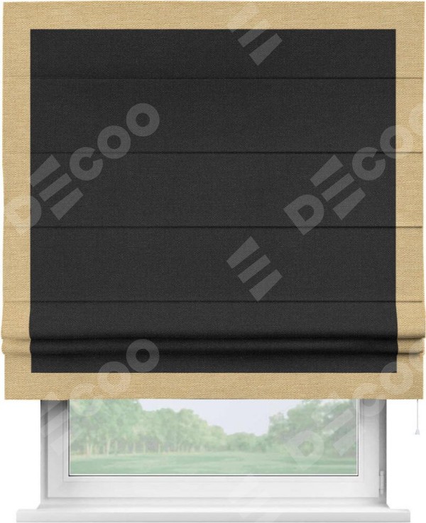 Римская штора «Кортин» с кантом Чесс, для проема, ткань лён черный