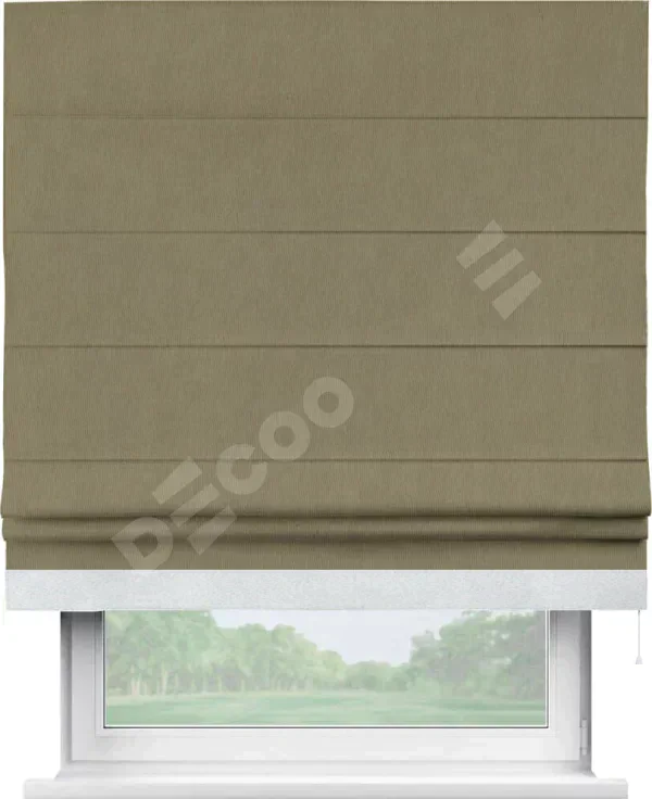 Римская штора «Кортин» с кантом Джестер, для проема, ткань блэкаут однотонный бежево-золотой