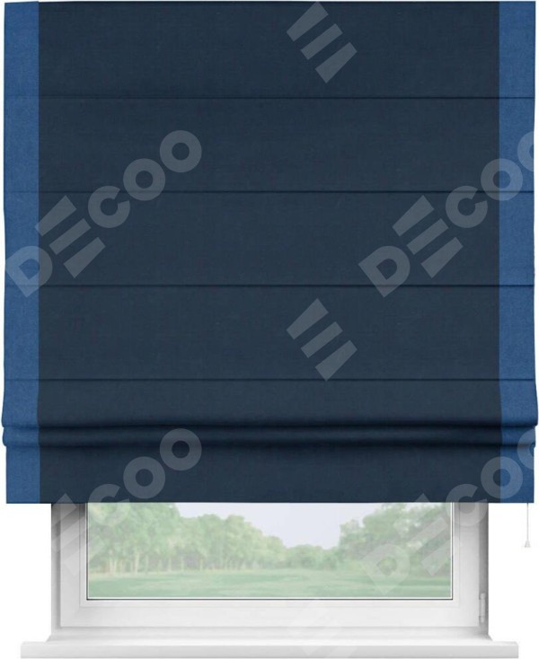 Римская штора «Кортин» с кантом Стрим Дуо, для проема, ткань вельвет темно-синий