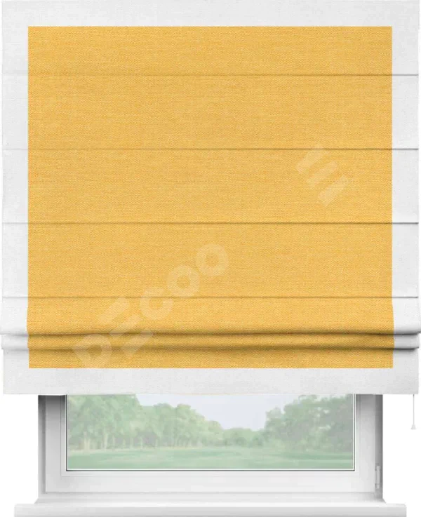 Римская штора «Кортин» с кантом Чесс, для проема, ткань лён желтый