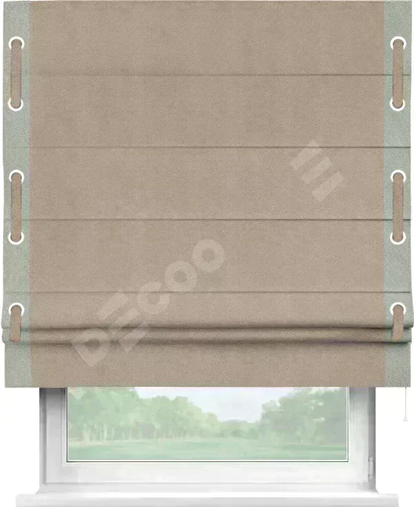 Римская штора «Кортин» с кантом Стрим Дуо (люверсы с пояском), для проема, ткань лён димаут, светло-бежевый