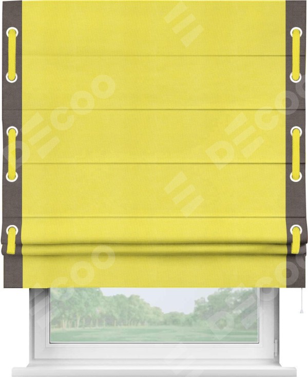 Римская штора «Кортин» с кантом Стрим Дуо (люверсы с пояском), для проема, ткань вельвет cветло-желтый
