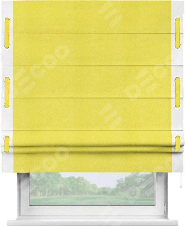 Римская штора «Кортин» с кантом Стрим Дуо (люверсы с пояском), для проема, ткань вельвет cветло-желтый